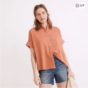 Madewell Women's Textured Pinkish Button Down Shirt Oversized Fit
